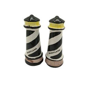 Vintage Maryland Lighthouse Shaker Set Salt and Pepper Shakers Taiwan 4.5"